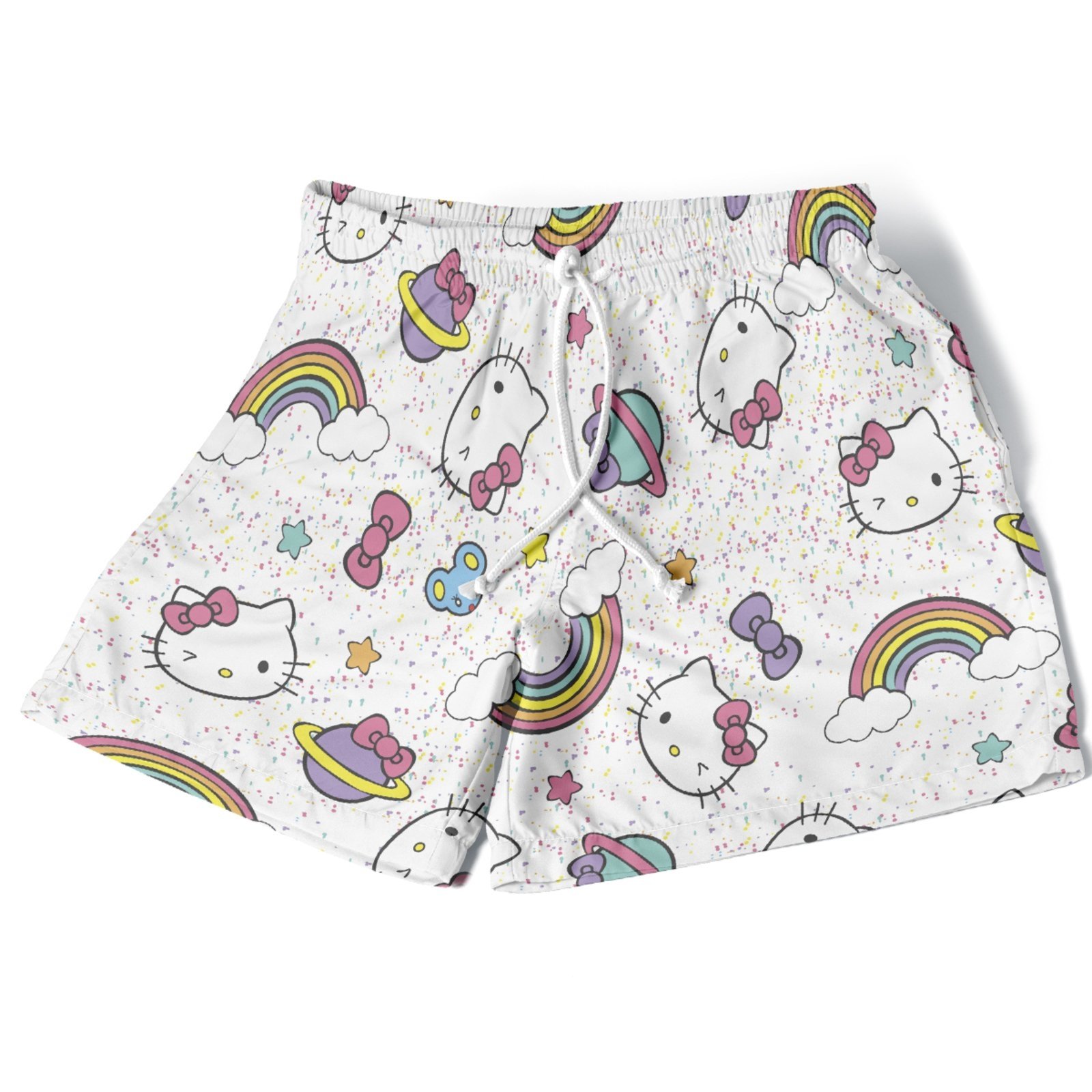 Infantil – Short Menina Conforto Estampado Verão Moda Personagens Cat e Mouse Rosa e Branco