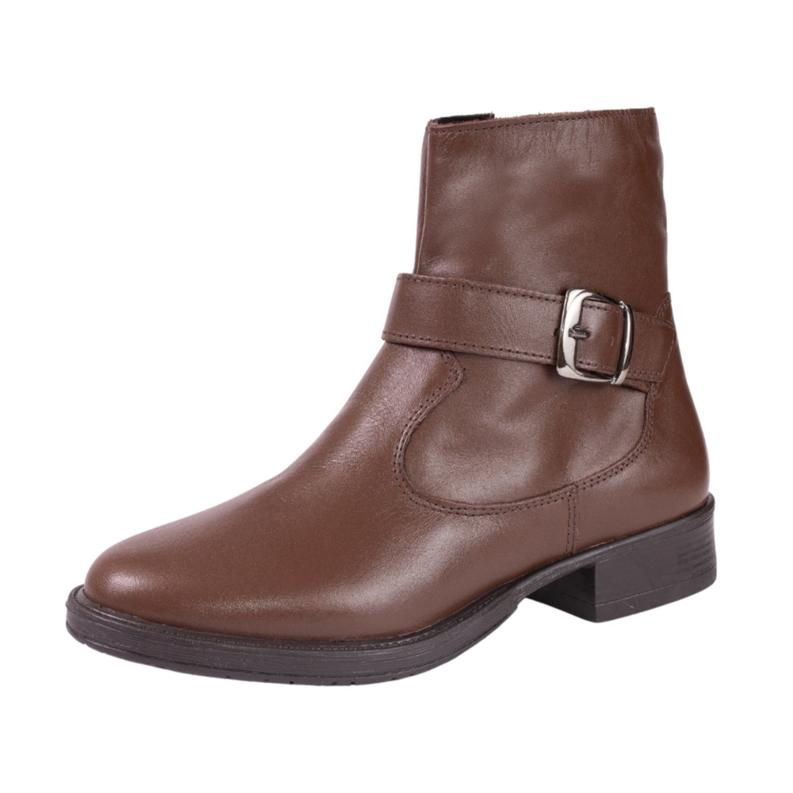 Bota Cano Curto Feminina em Couro Chocolate Kuento Shoes