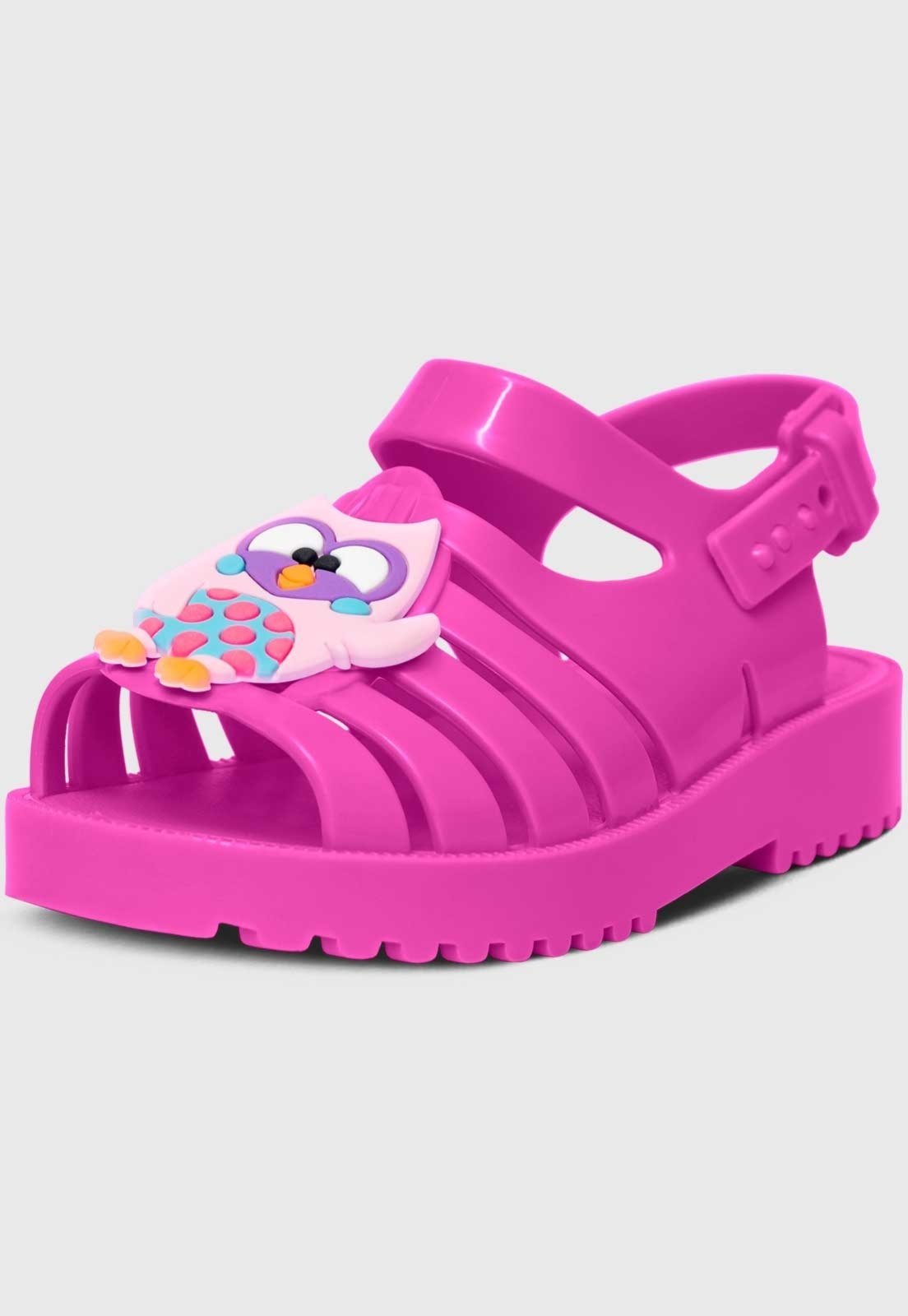 Infantil - Sandália Rasteira Pópidi Menina Emborrachada Coruja Pink