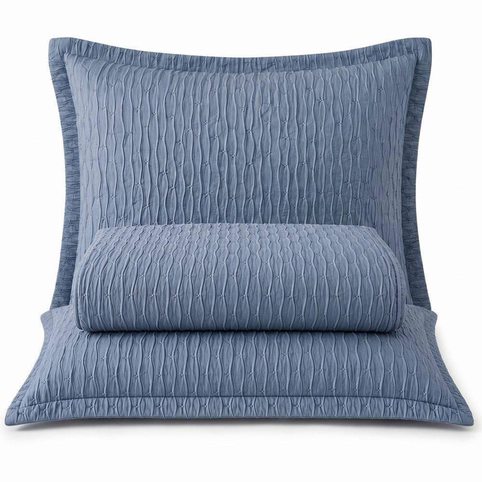 Cobre Leito King Elegance Plissado Percal 300 Fios 03 Peças - Azul - 100% Poliéster