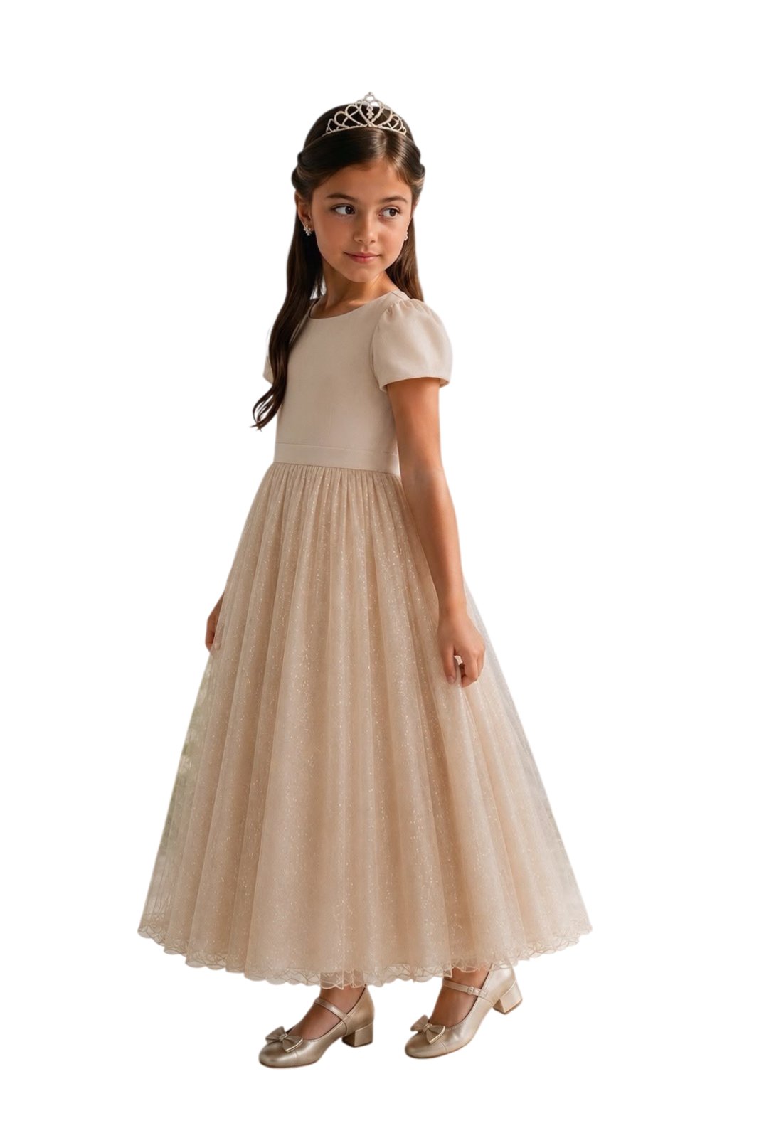 Infantil - Vestido Longo Menina Juvenil Festa Dourado Champagne Brilho Formatura Casamento Juvenil Princesa Social Rodado Florista Dama Daminha Aniversário Luxo