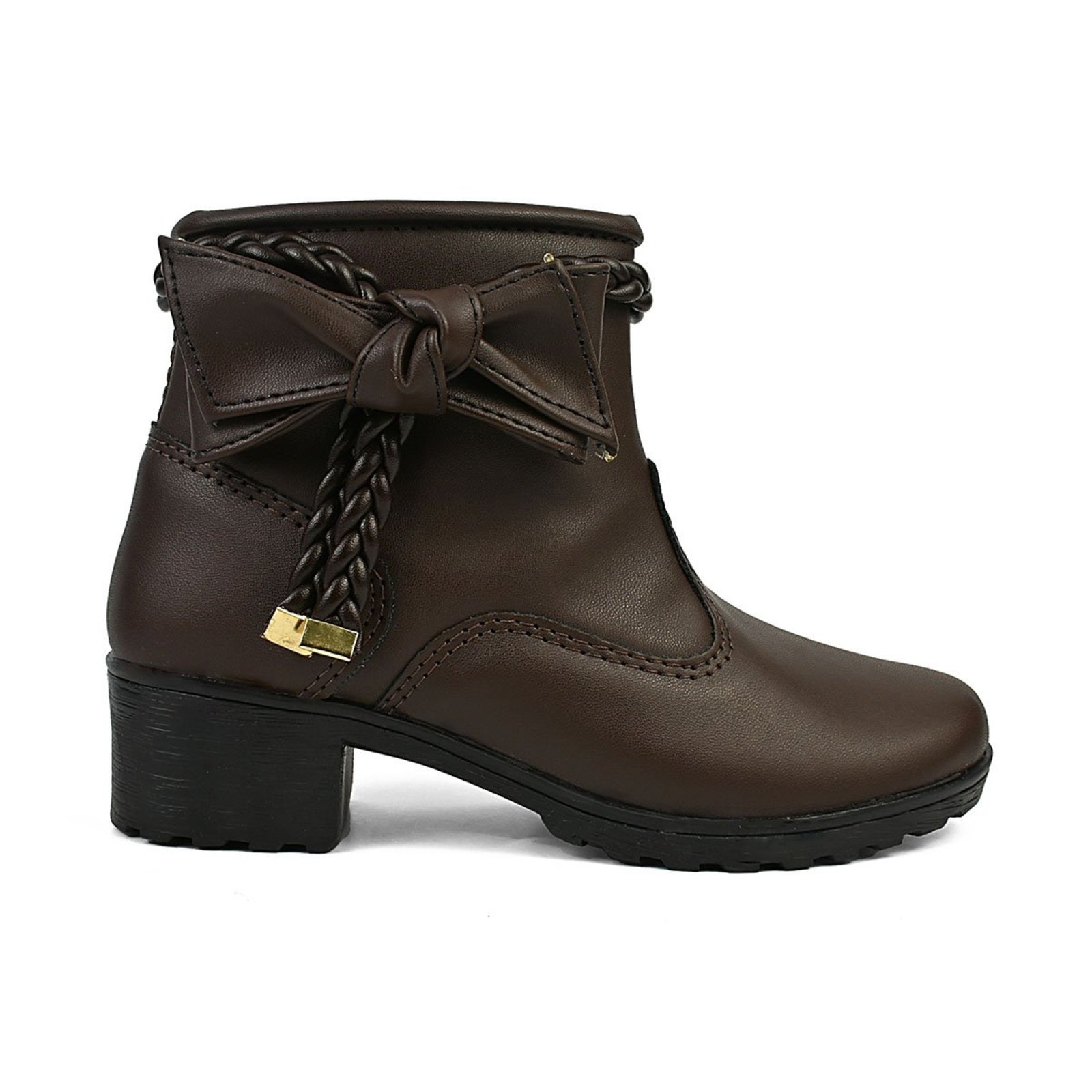 Infantil - Bota Coturno Menina Feminino Ankle Boot e Trança Marrom Café Lulopé