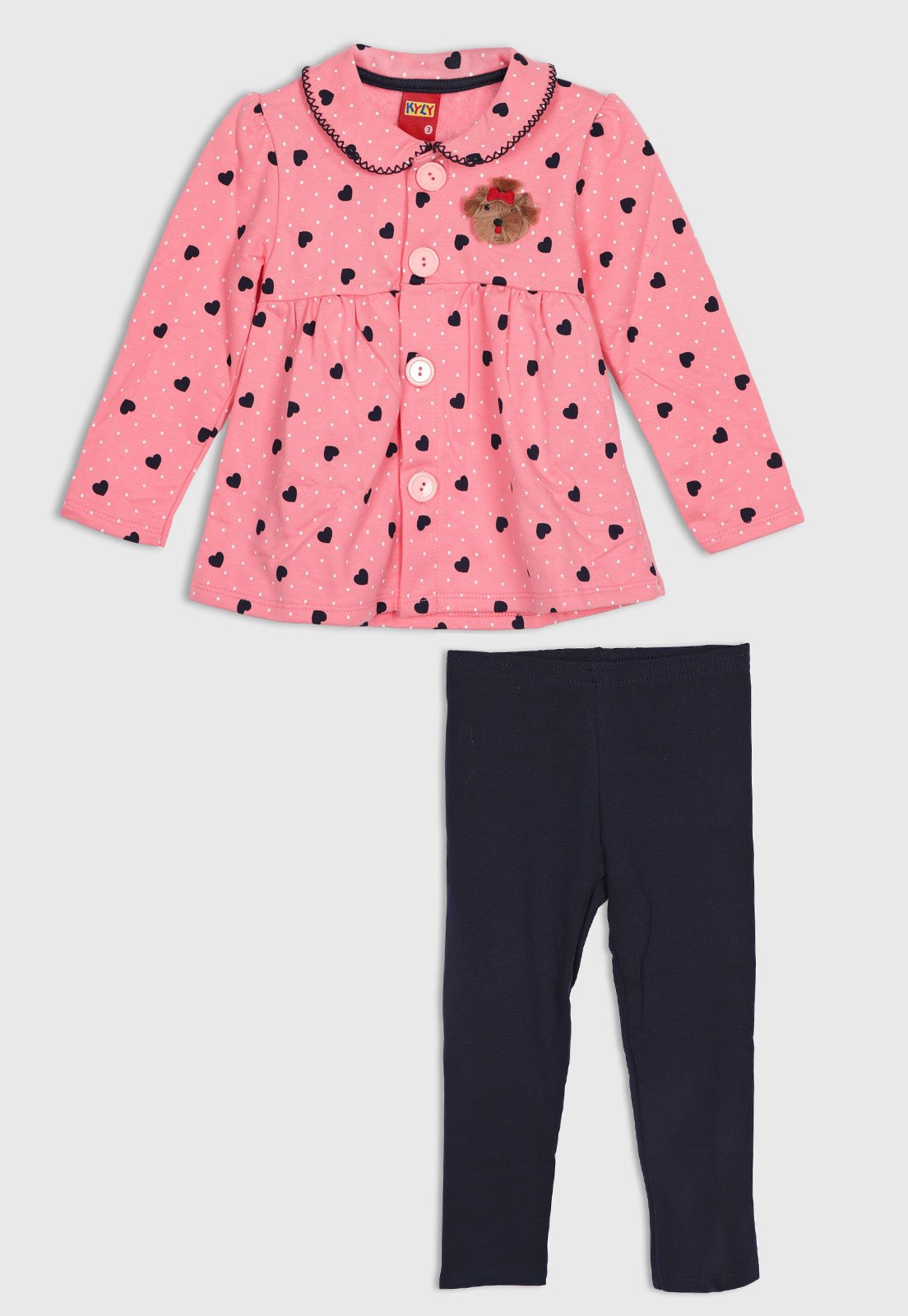 Conjunto Kyly Blusa Corações e Legging Rosa