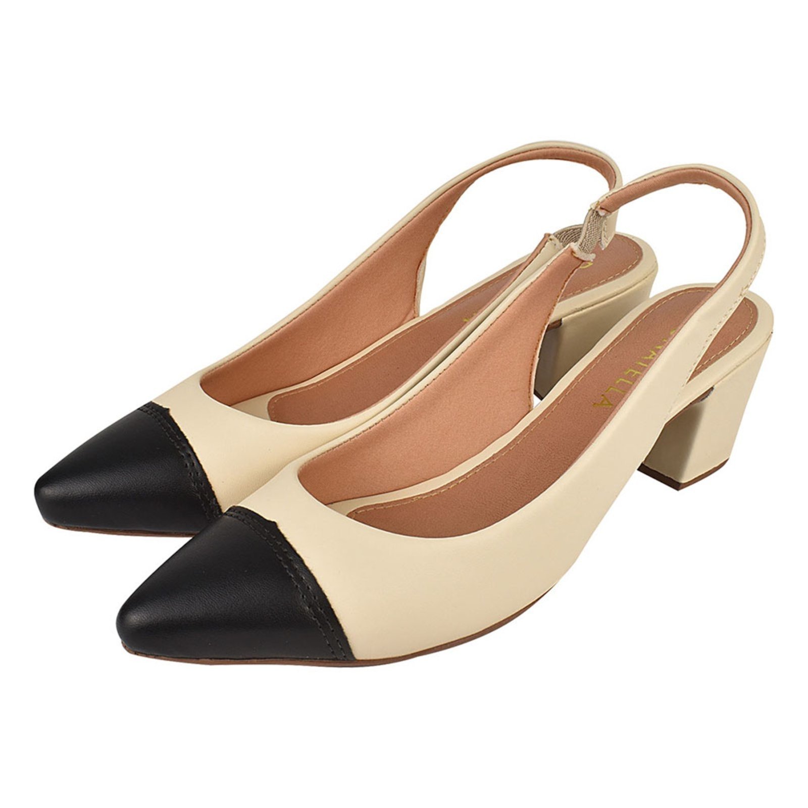 Sapato Scarpin Sandália Donatella Shoes Bico Fino Confort Bicolor Off White