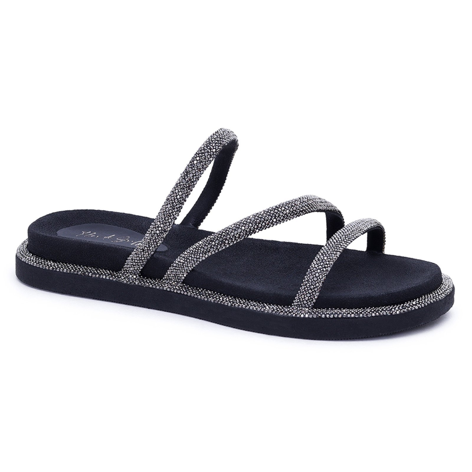 Sandália Papete F G Flor de Griffe Calce Fácil Brilho Preto