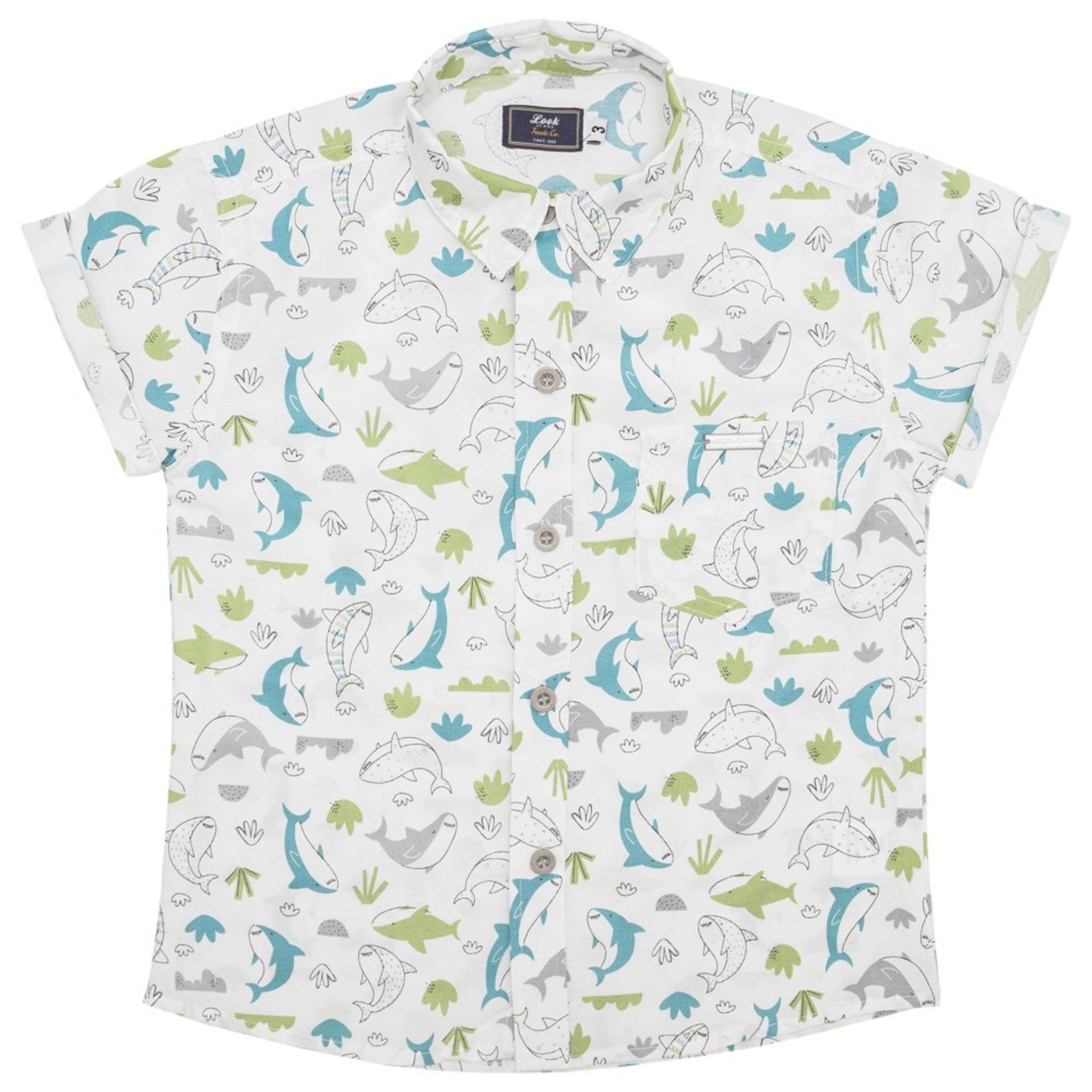 Infantil - Camisa Look Jeans Manga Curta Estampada