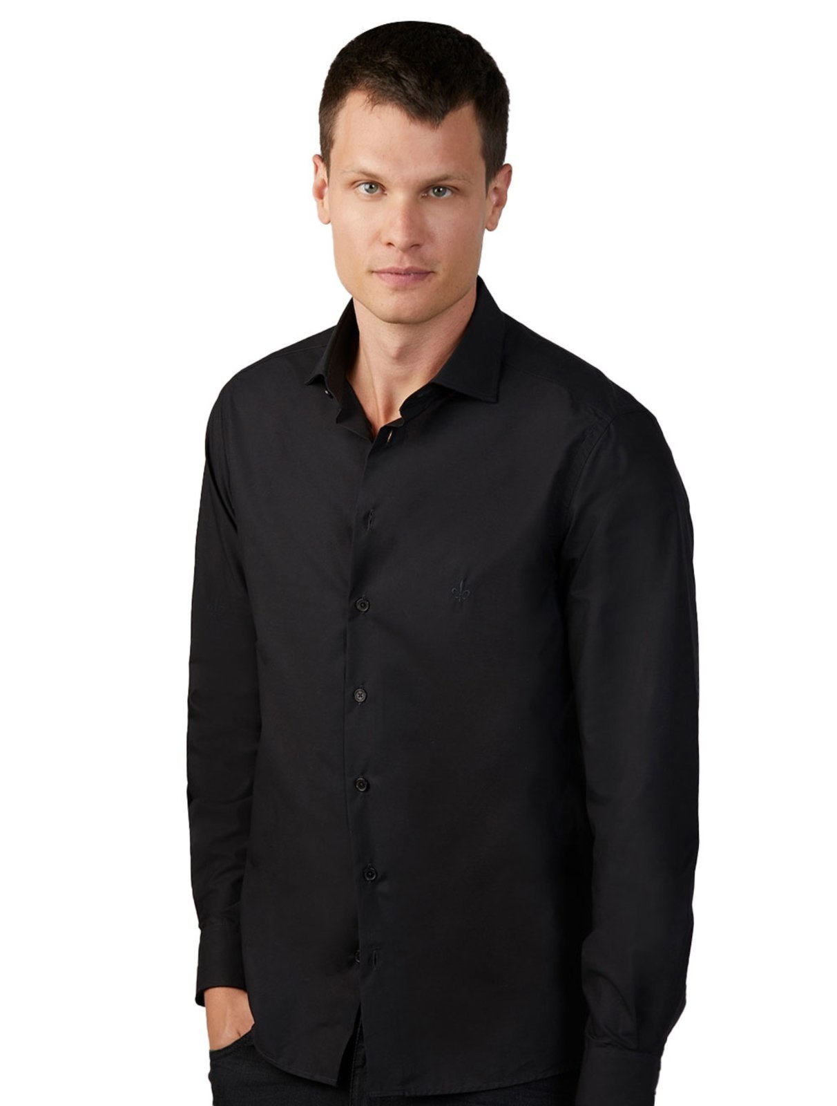 Camisa Dudalina Masculina Milano Tricoline Lisa Stretch Preta