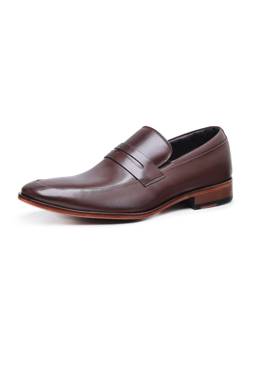 Sapato Social Loafer Penny Masculino Malbork Em Couro Liso Marrom 2009 Café