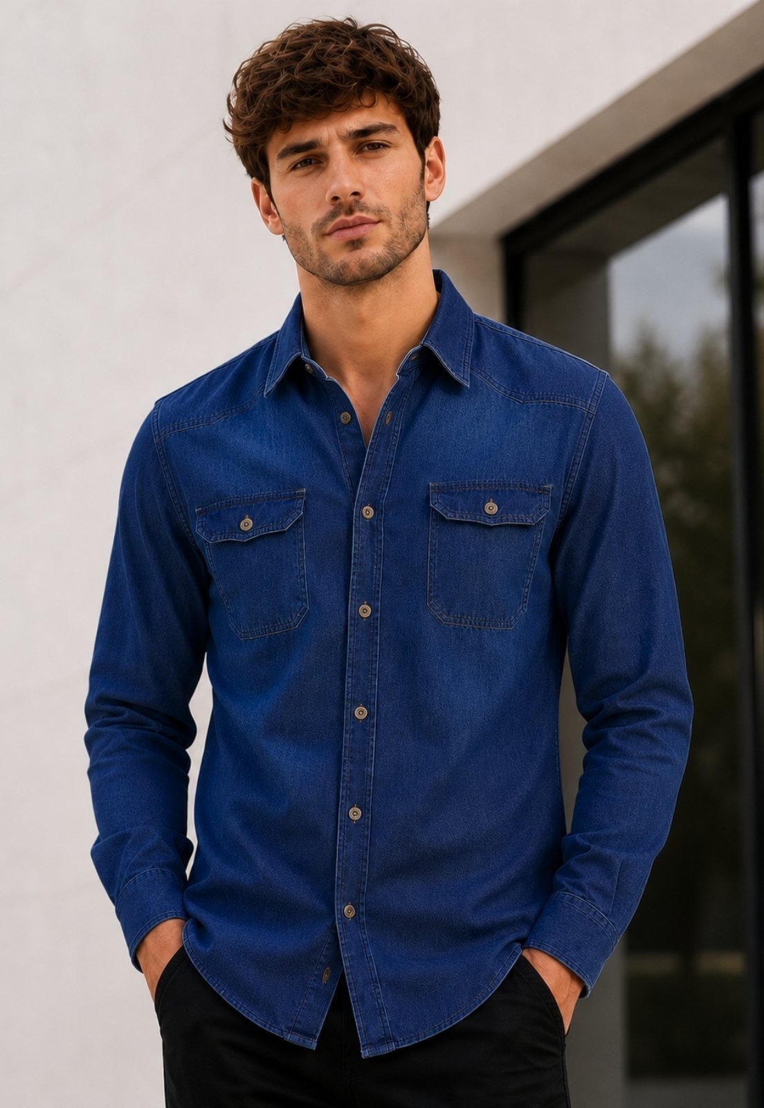 Camisa Jeans Masculina Manga Longa Daze Modas Lavagem Escura