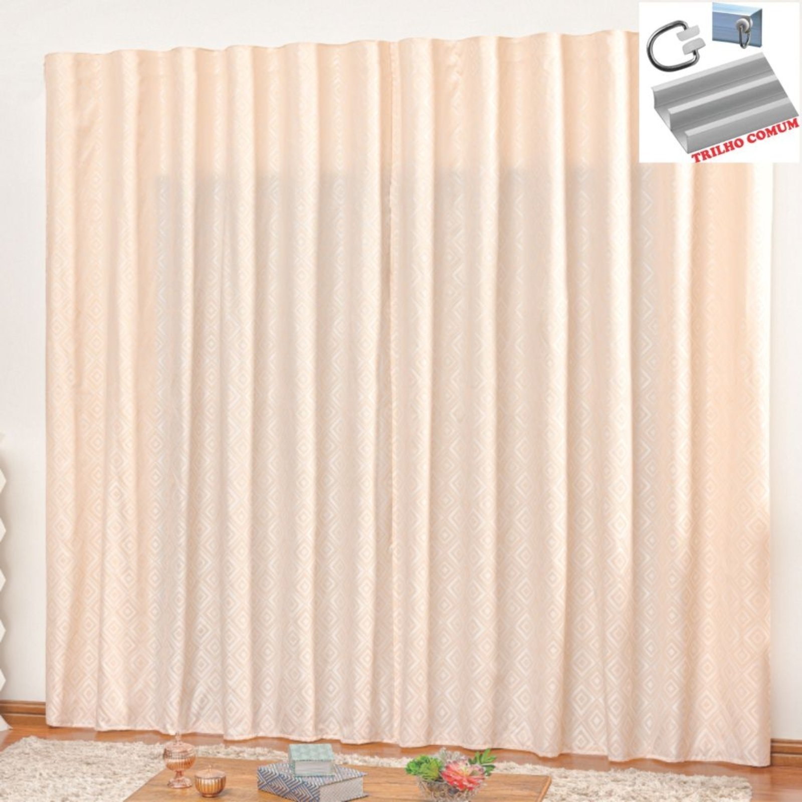 Cortina em Jacquard Degradê 2,00 x 1,70 Para Trilho Comum - Palha - 100% Poliéster