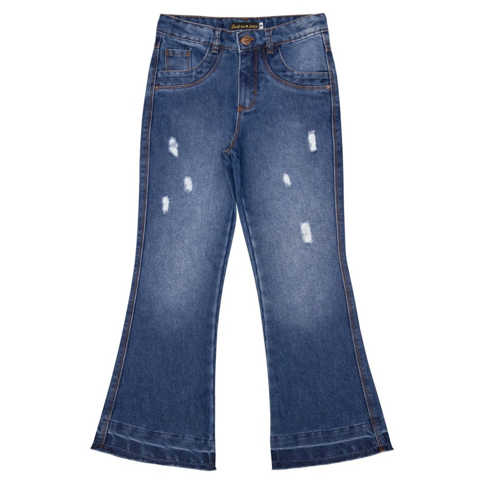 Infantil - Calça Juvenil Look Jeans Flare c/ Puídos Jeans
