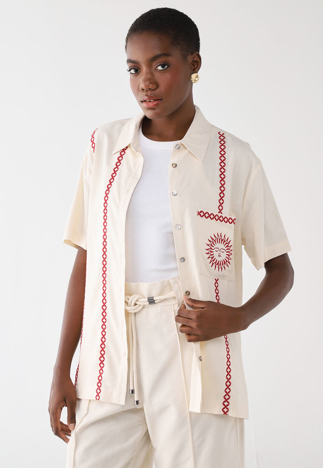Camisa Feminina Hering Bordada Off-White