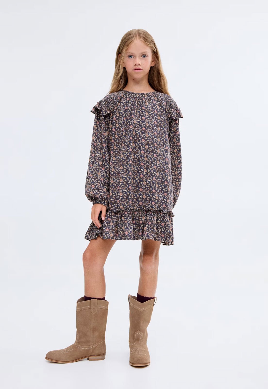 Infantil - Vestido MANGO Floral Azul-Marinho