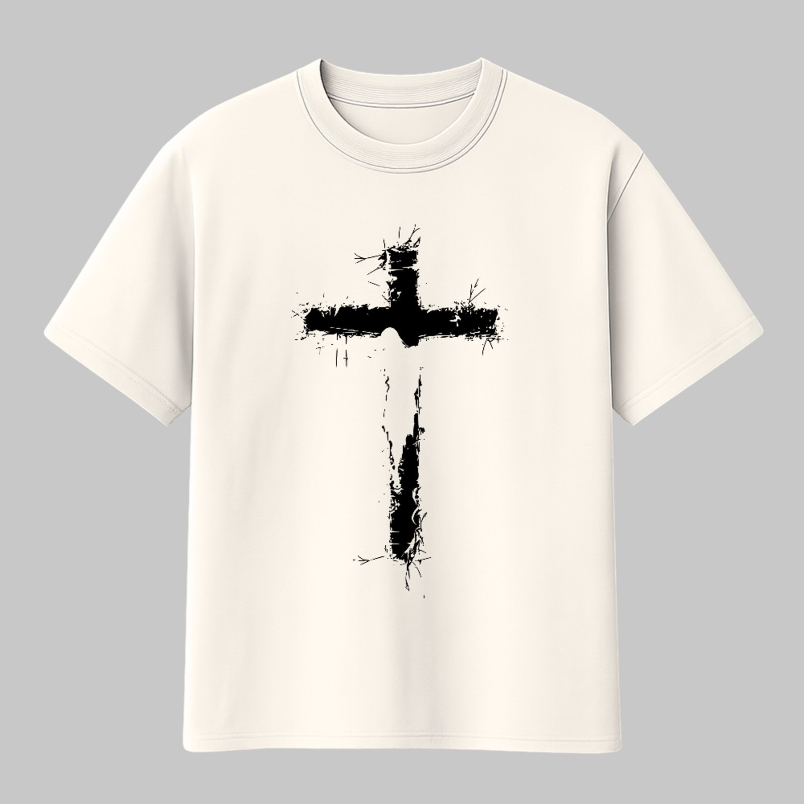 Camiseta Básica Cruz Cristã Faith Style Unissex Off White