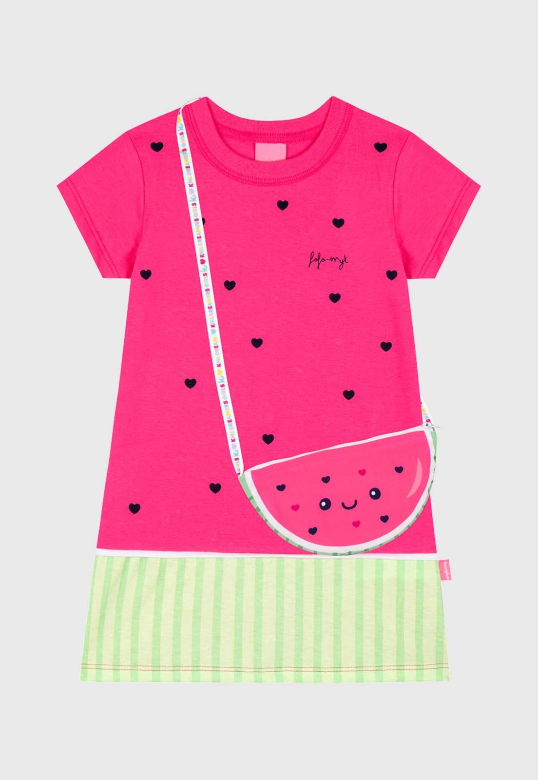 Conjunto Kamylus Vestido e Bolsinha Estampada Rosa