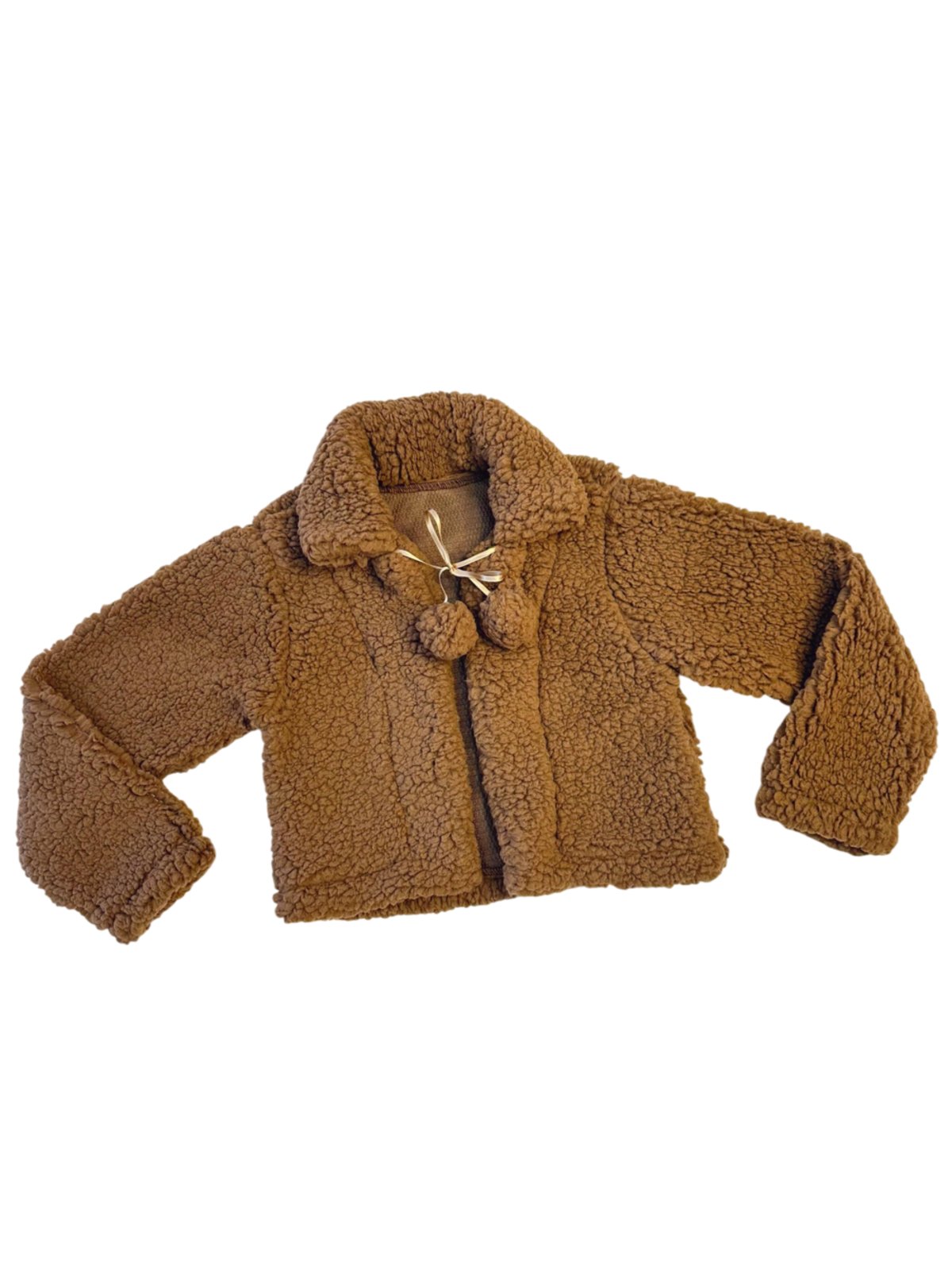 Infantil - Casaco Casaquinho Menina Marrom Avelã Lã Pompom Forrado Juvenil Luxo Inverno Bolero