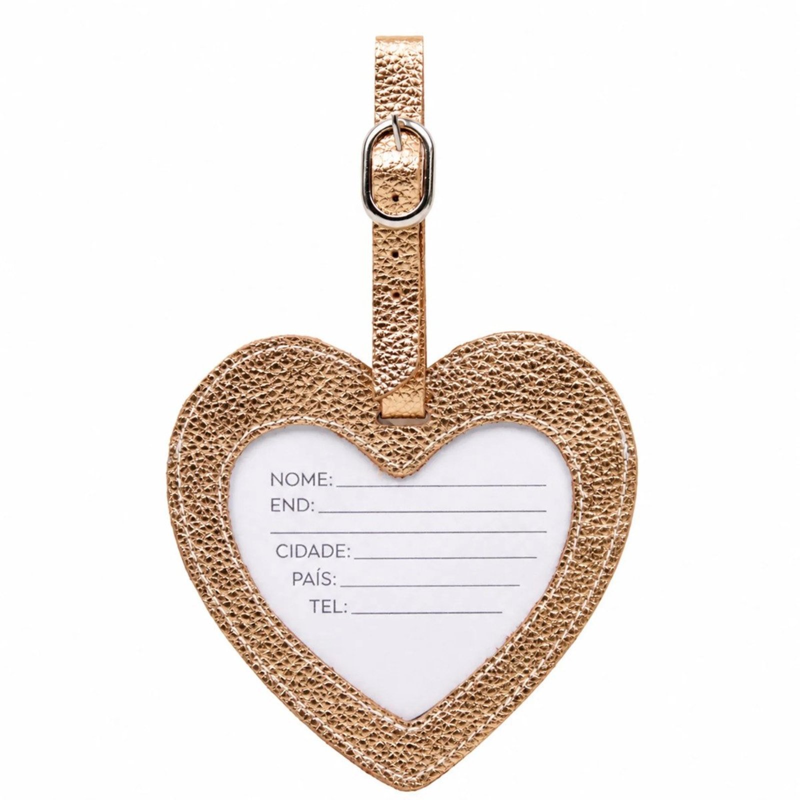 Tag Identificadora Coração em Couro Artlux ID007 Ouro