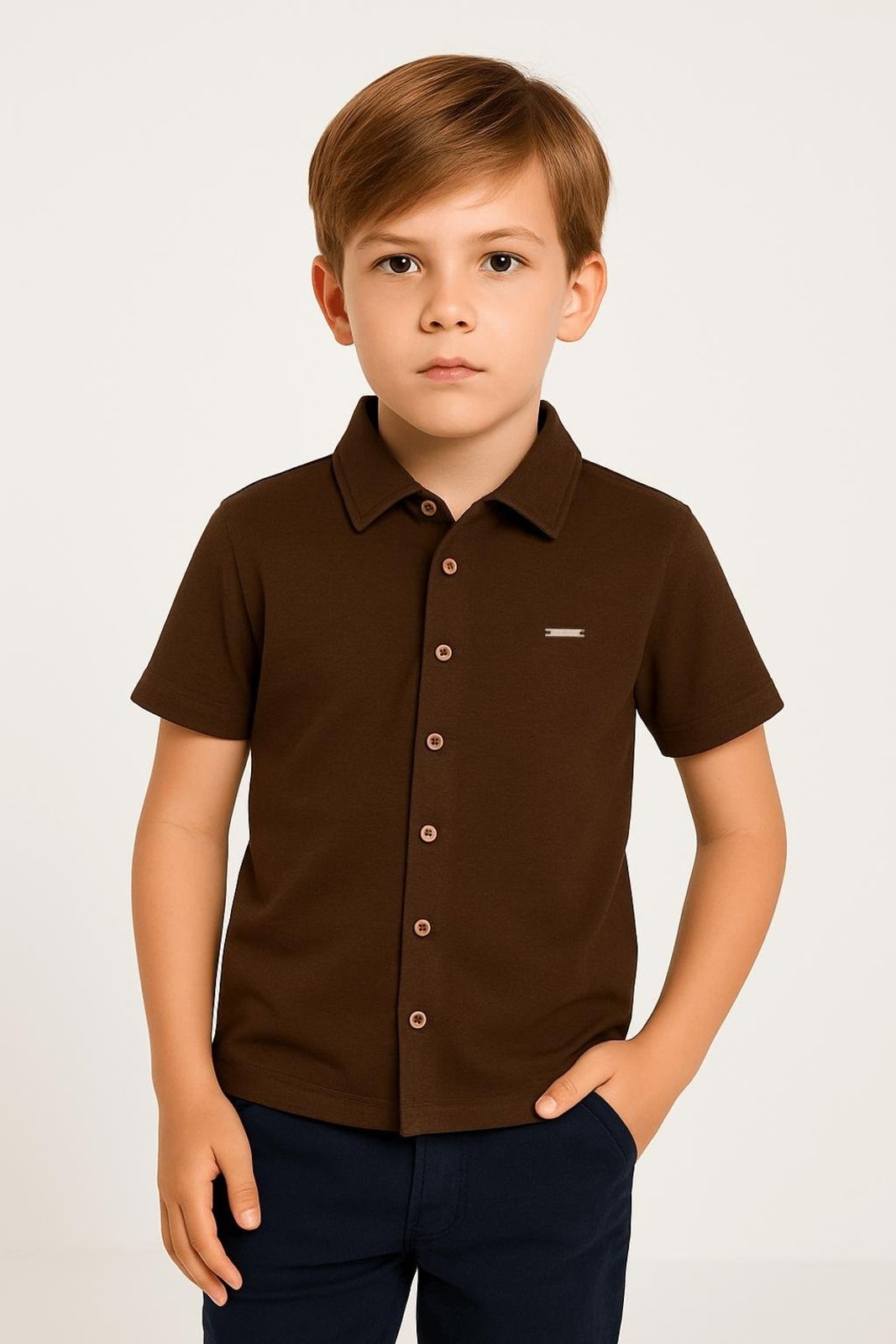Infantil - Camisa Malha Texturizada Para Menino - MARROM