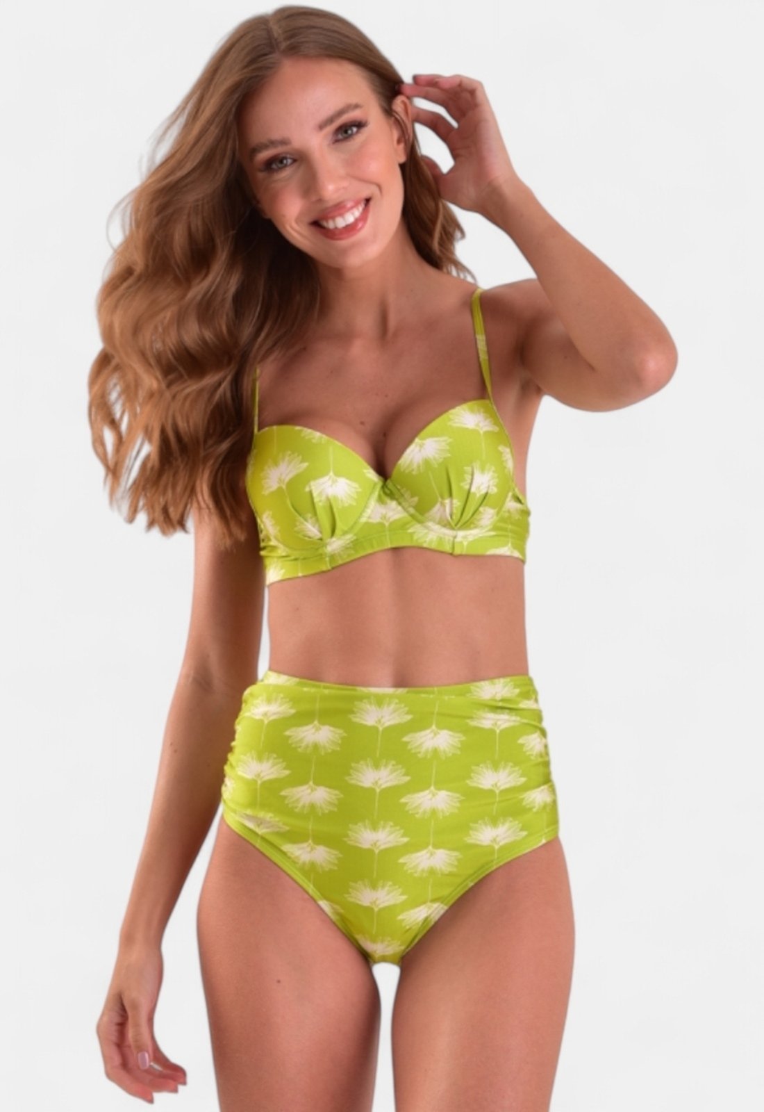 Biquíni Areia Branca Baly Hot Pant Floral Verde
