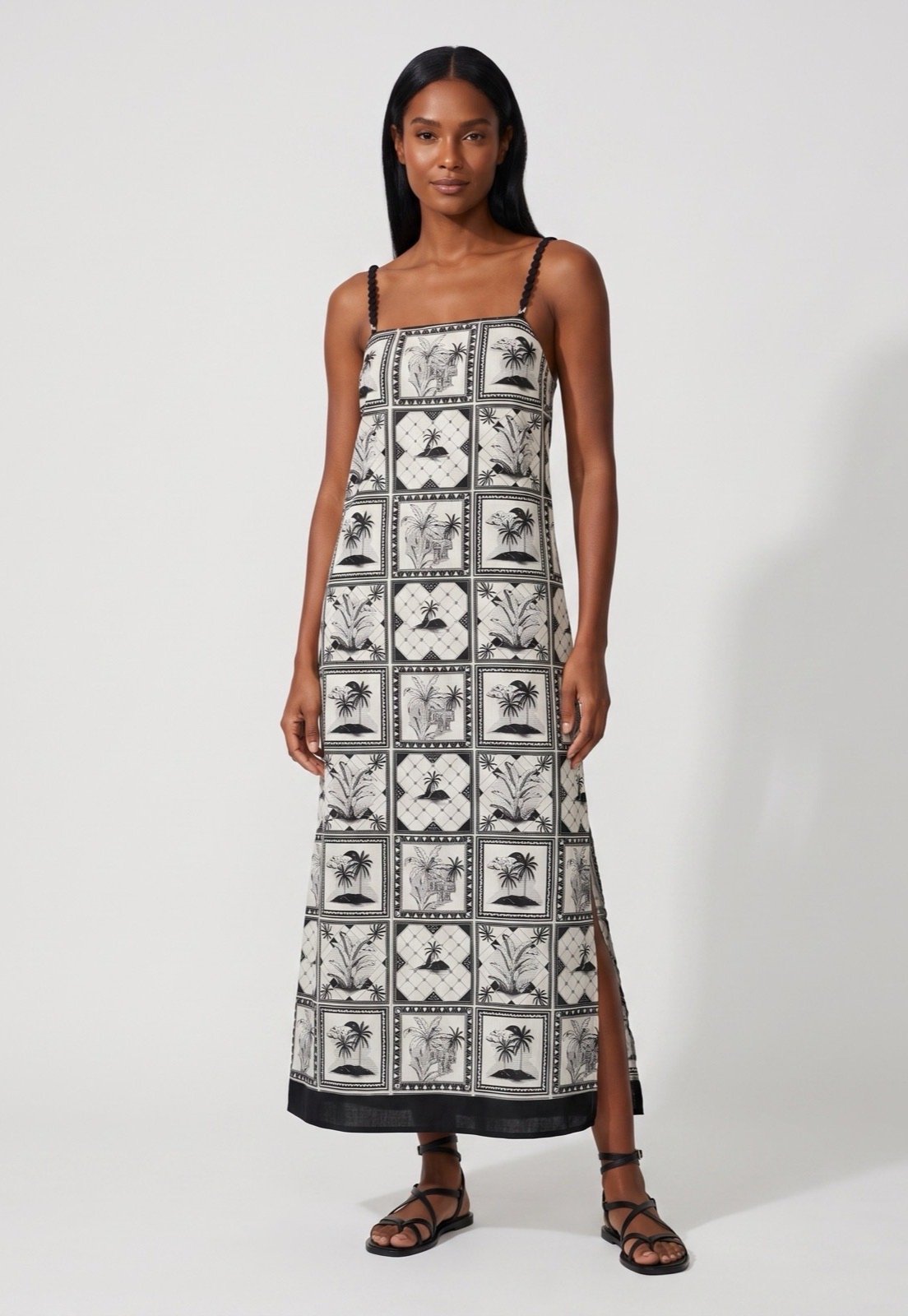Vestido Feminino FARM Longo Estampado Branco