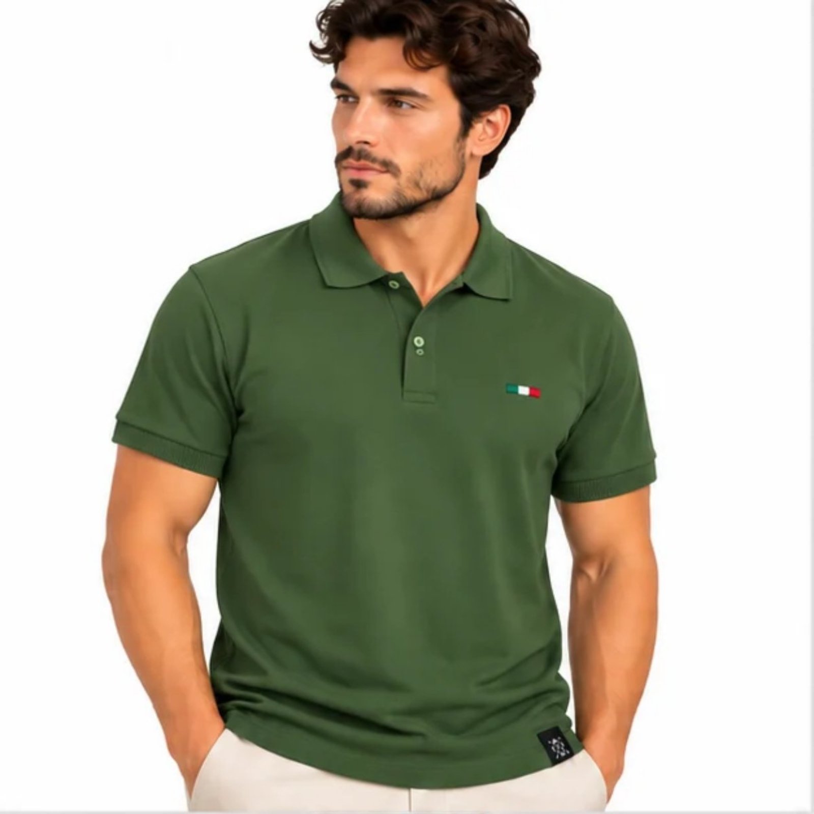 Camisa Polo Masculina FMF Bordado Itália Casual Premium Verde