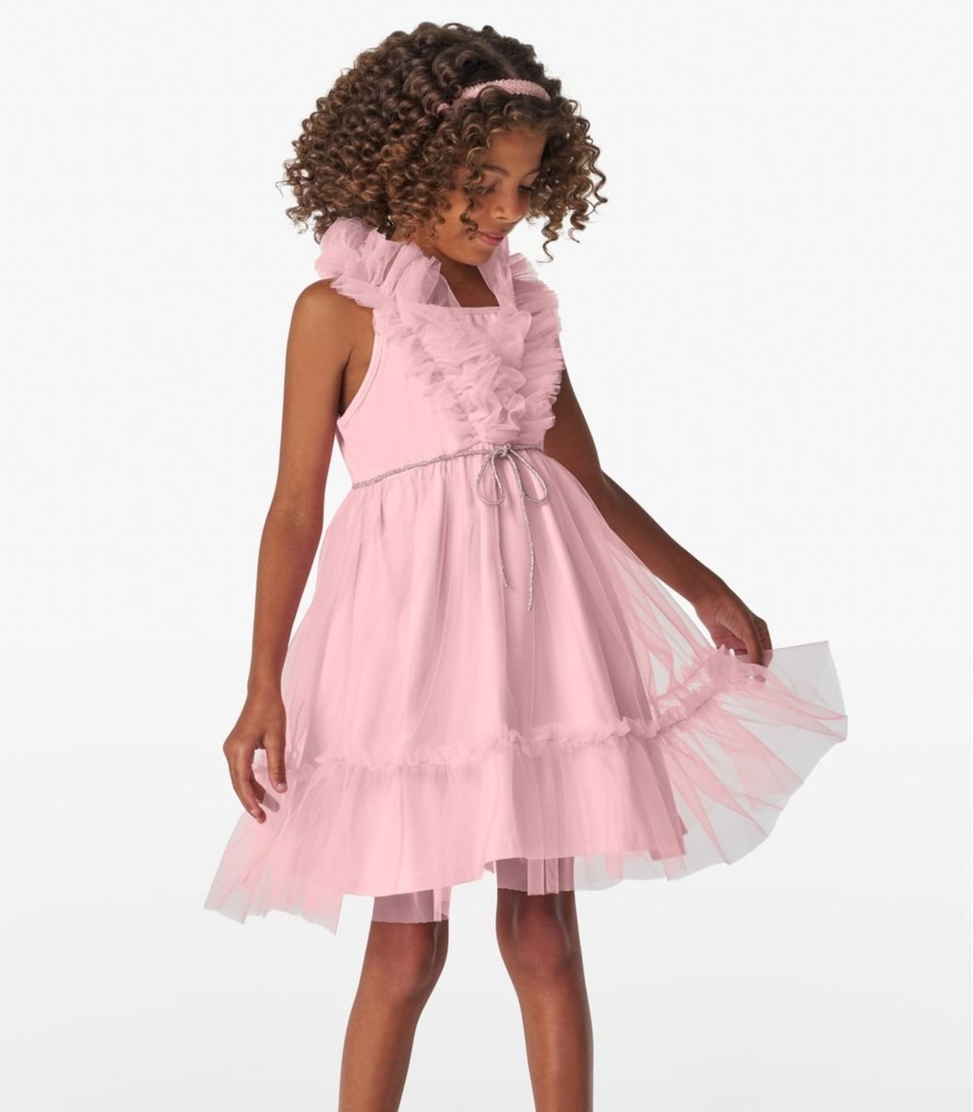 Infantil – Vestido em Cotton Leve e Tule Trick Nick Rosa