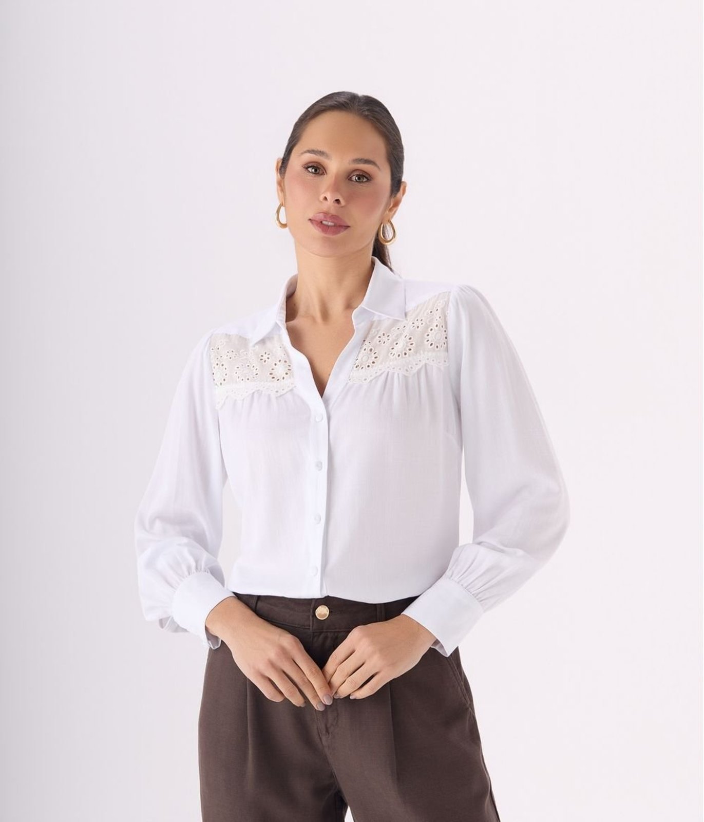 Camisa Makenji Bordado Pala Frente E Costas Feminina Off White