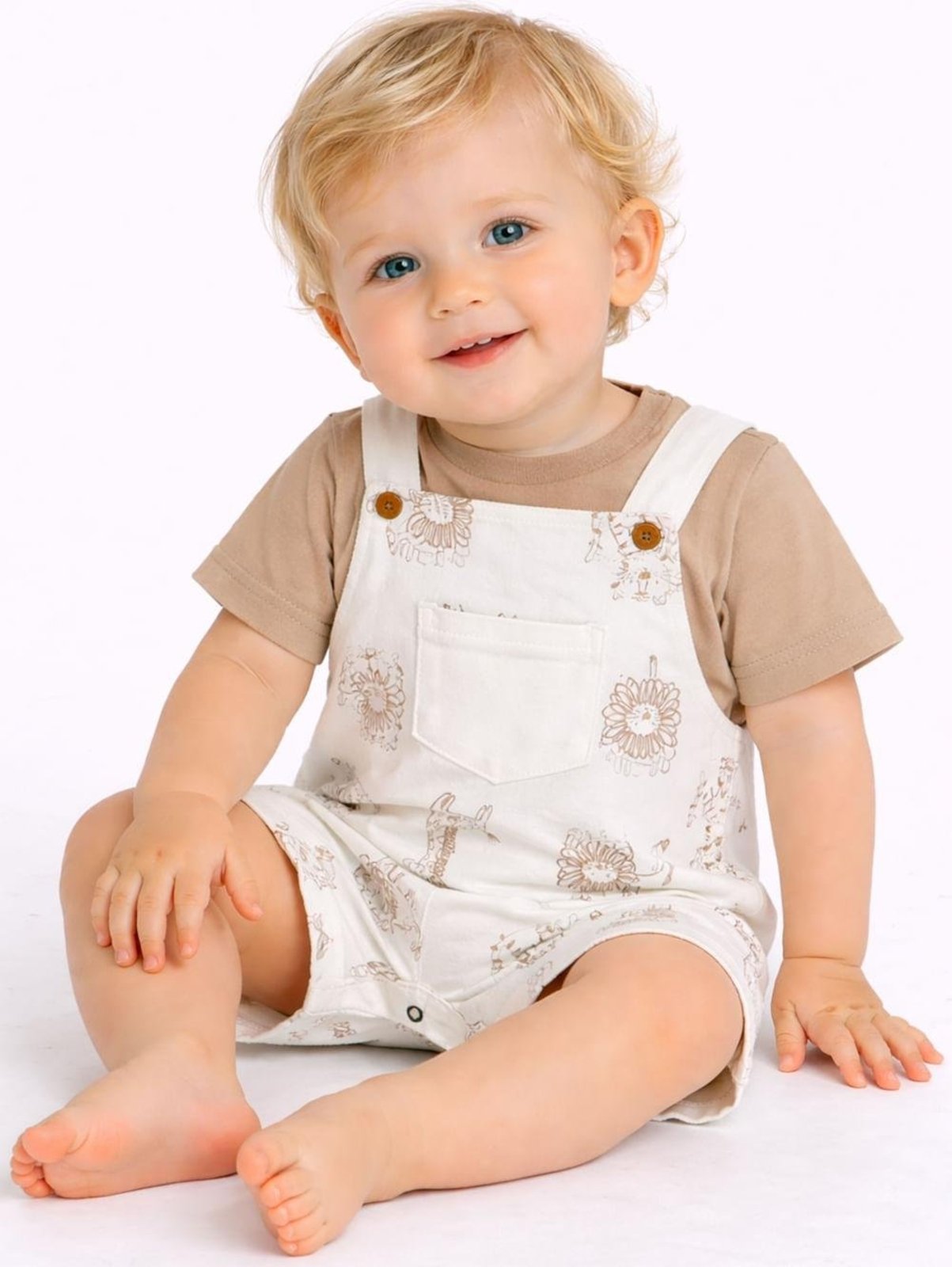 Infantil - Jardineira Estampada Para - NATURAL
