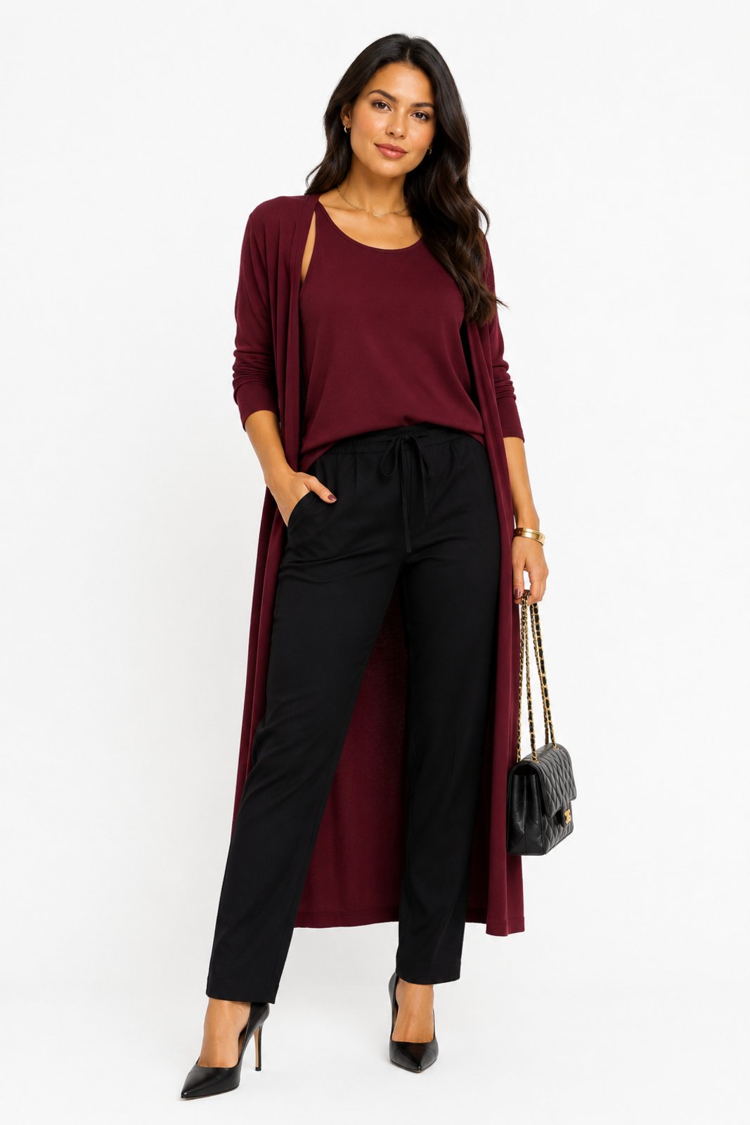 Conjunto Blusa e Kimono D Bell Outlet Fashion Vinho