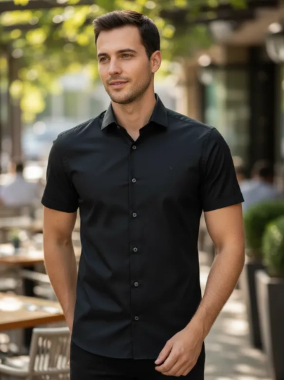 Camisa Social Amil Slim Liga Algodão Manga Curta Luxo Lançamento Preto