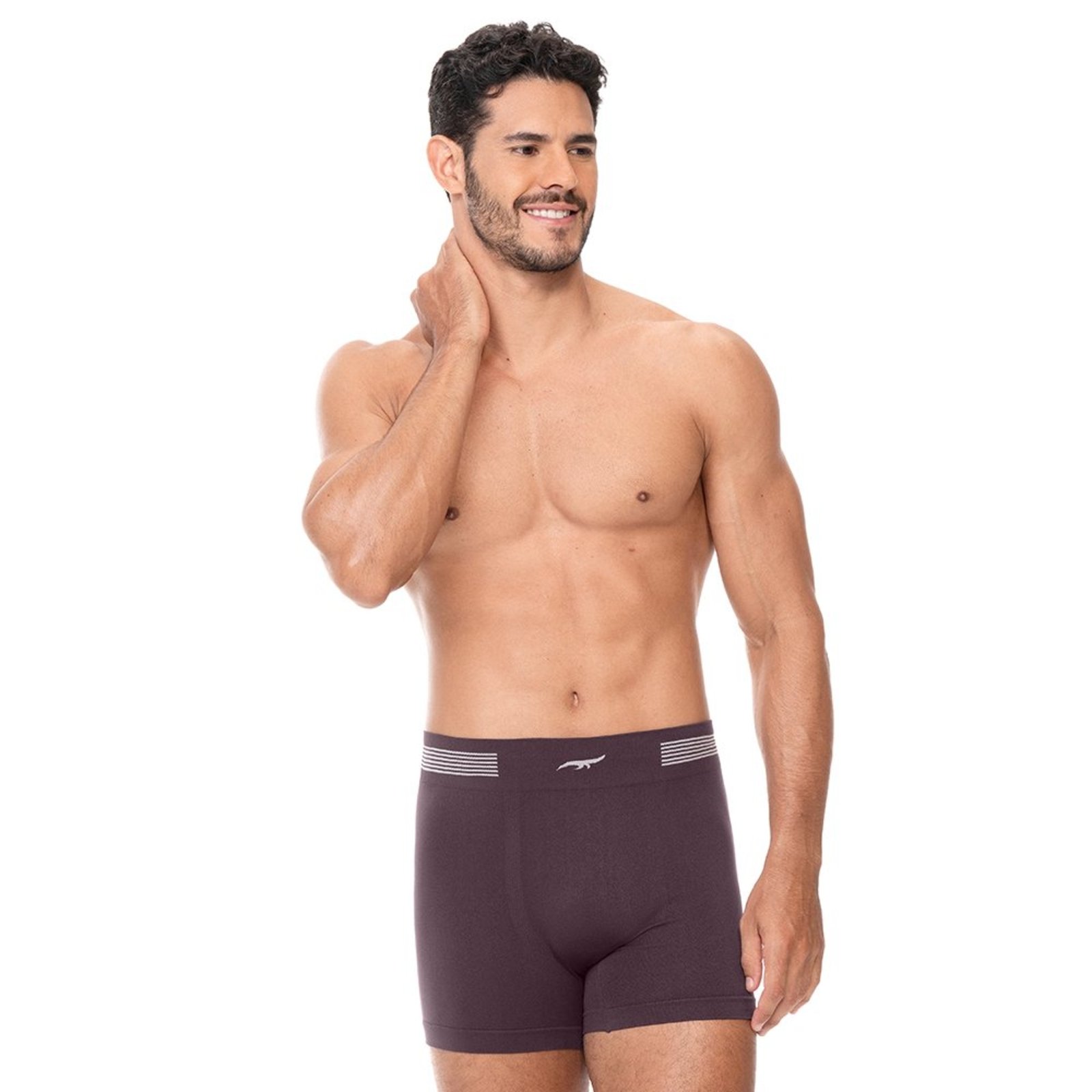 Cueca Boxer Listras Laterais sem Costura Marrom