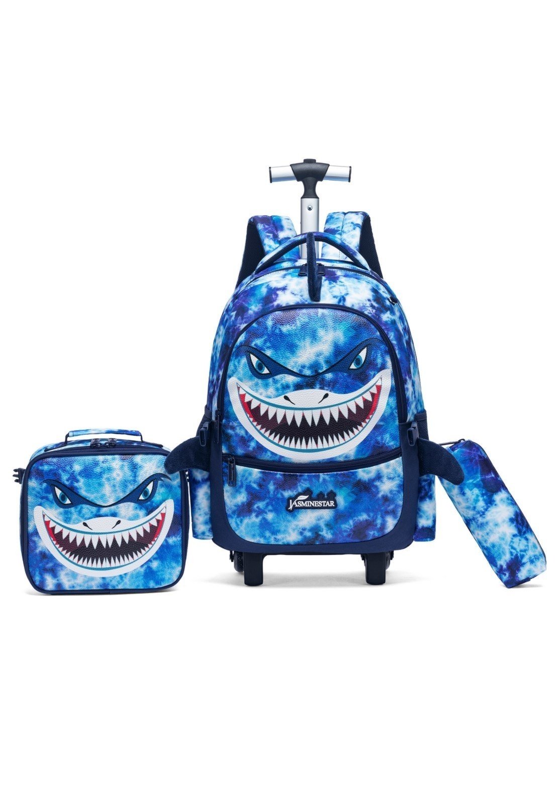 Infantil – Kit Mochila de Rodinha Escolar Estojo Lancheira Térmica Tubarão Shark