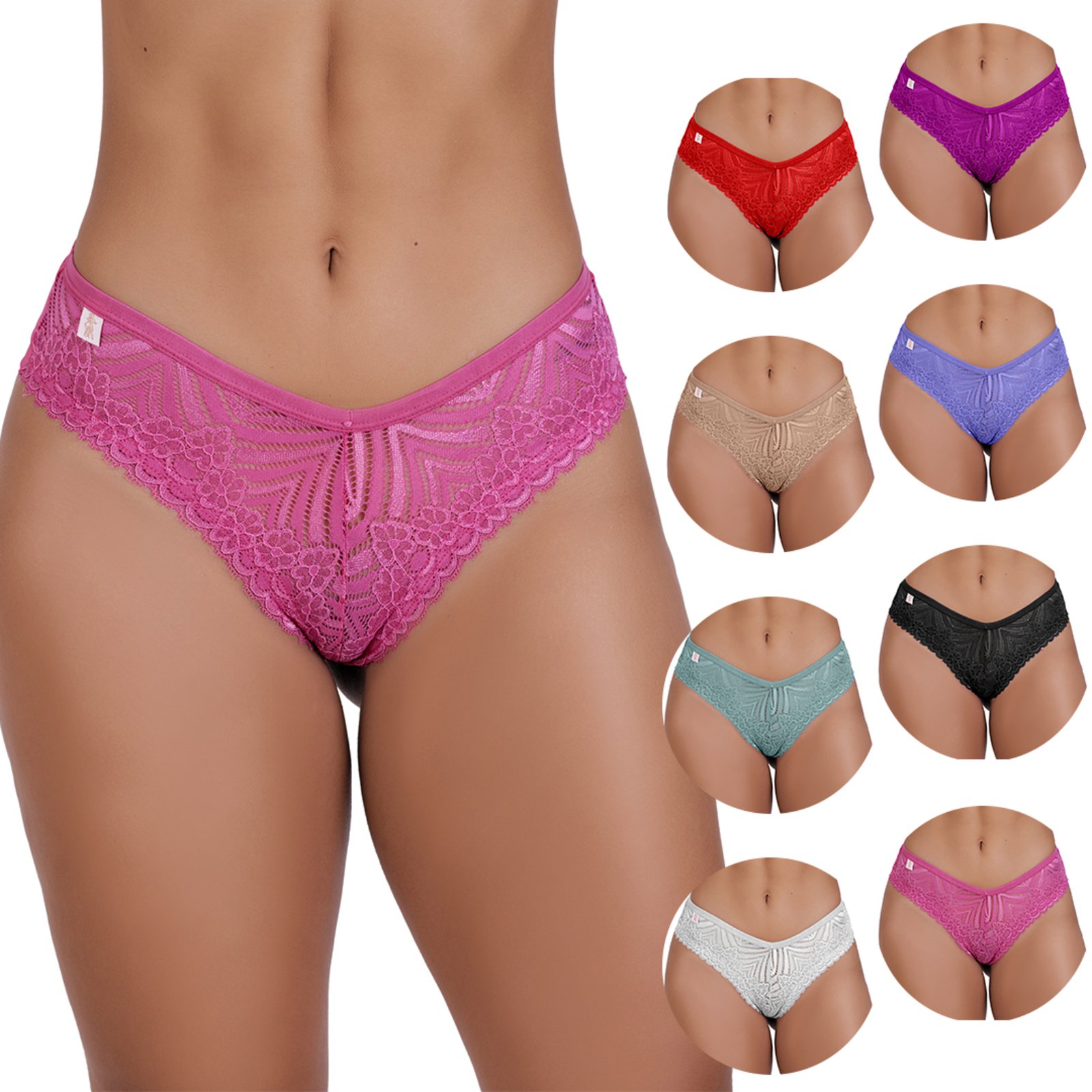 Kit 5 Tangas Gabi Lingerie Elegante Modelagem Confortável Calcinha Forrada em Algodão Frente Toda Em Renda