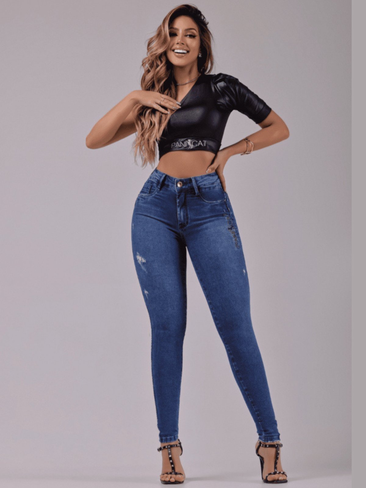 Calça Jeans Panicat Feminina Modeladora Cintura Média Azul PN011020
