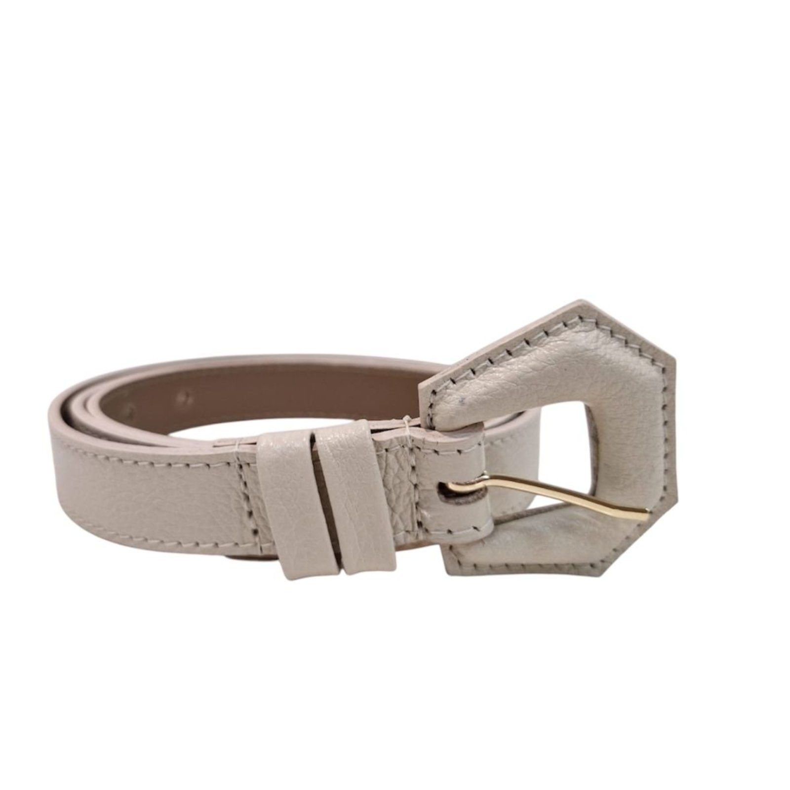 Cinto Fino Feminino em Couro Fivela Encapada 025 Off White