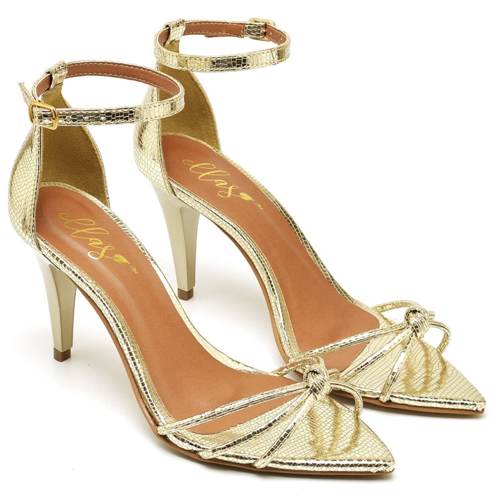 Sandália Feminina Salto Médio 8cm Bico Folha Trançada Elegante