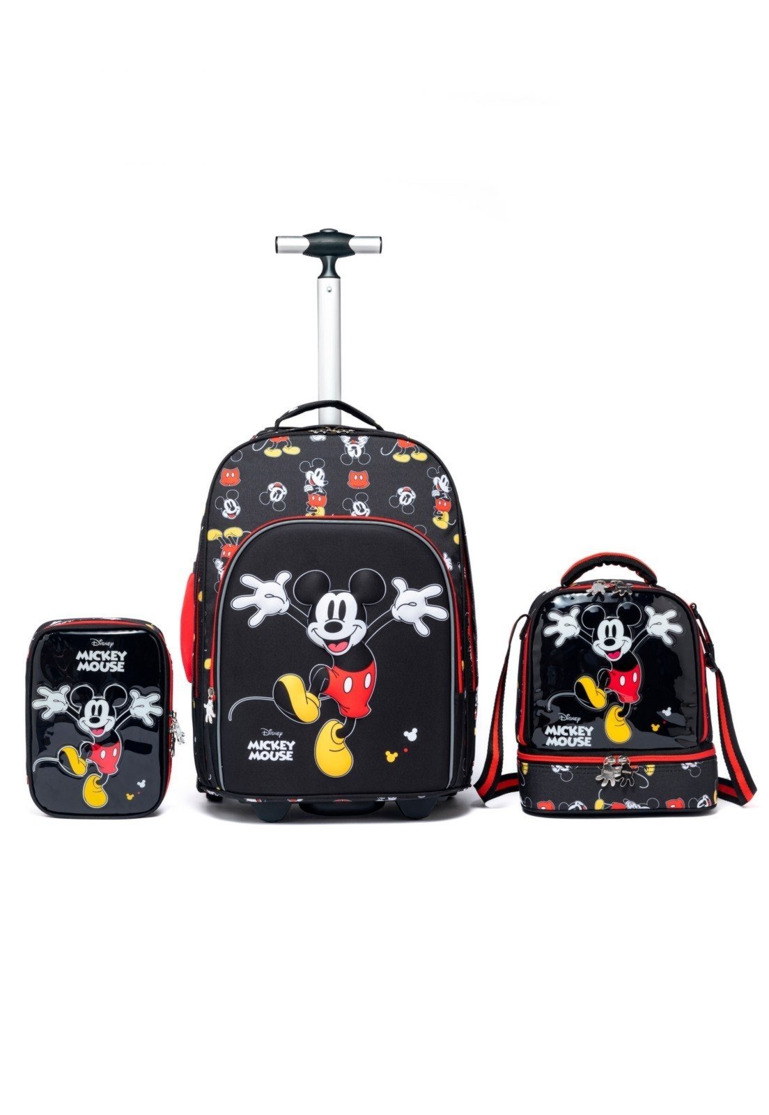 Vista 2 Infantil - Kit Mochila Rodinha Lancheira Estojo Disney Escolar Mickey Mouse preto Disney preto