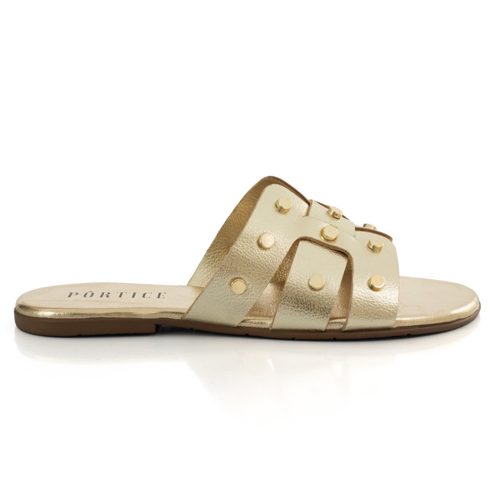 Sandália Feminina Rasteira Flatform Rasteirinha Flat Metal Enfeite Brilho Dourado