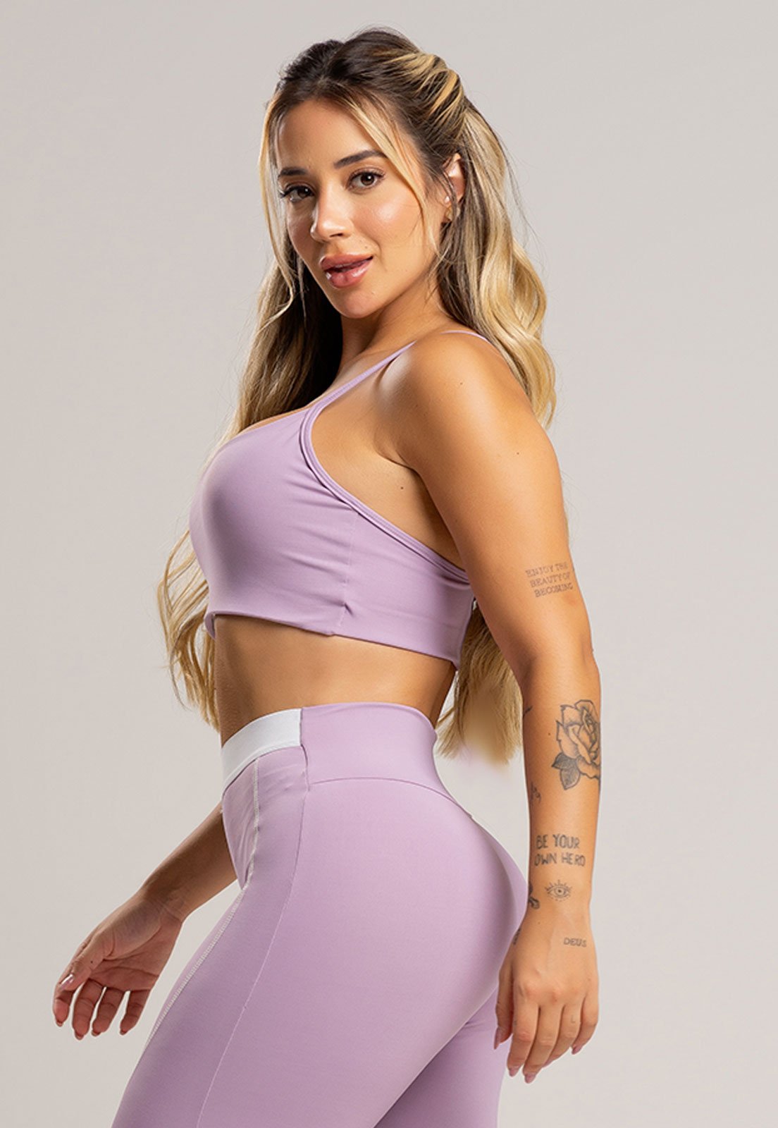 Top Cropped MVB Modas Fitness Alcinha de Regulagem Poliamida Lavanda