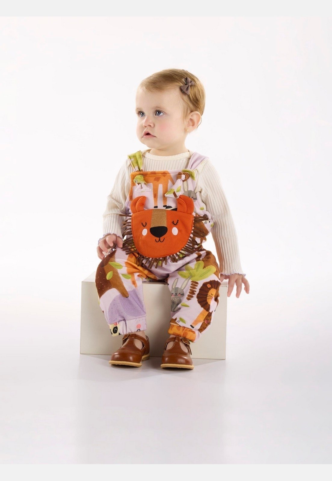 Infantil - Conjunto Safari Encantado para Menina com Body e Jardineira Três e Já Off-White