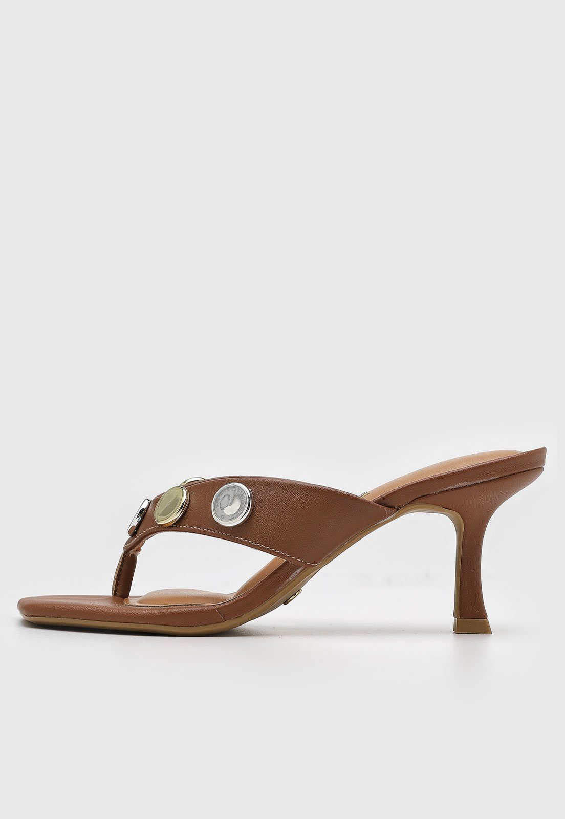 Sandália Feminina Vizzano Salto Médio Tachas Marrom