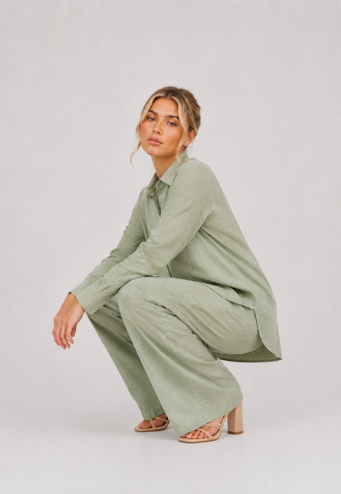 Conjunto Feminino Camisa e Calça Pantalona Salvatore Verde