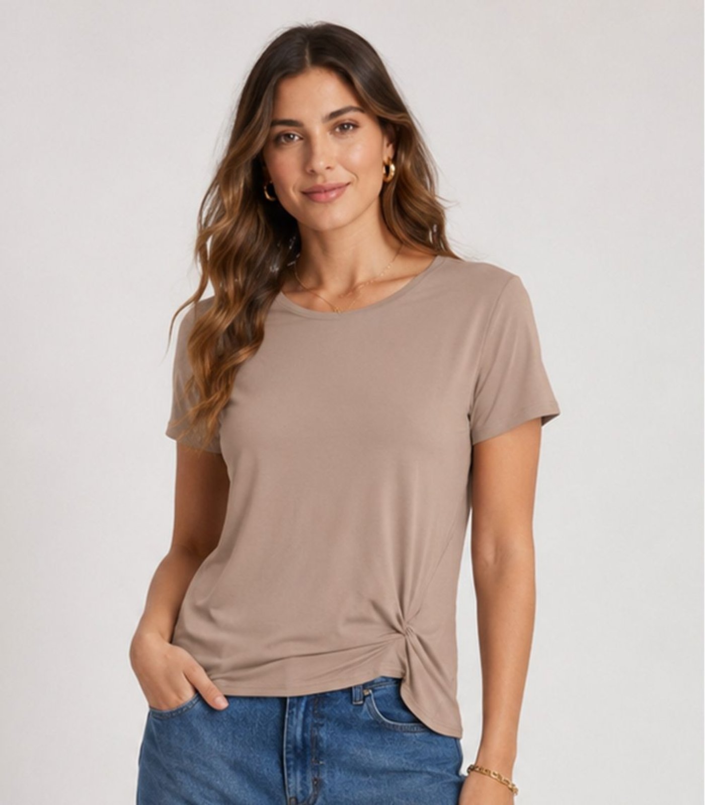 Blusa Feminina Com Nó Na Frente Infinita Cor Bege