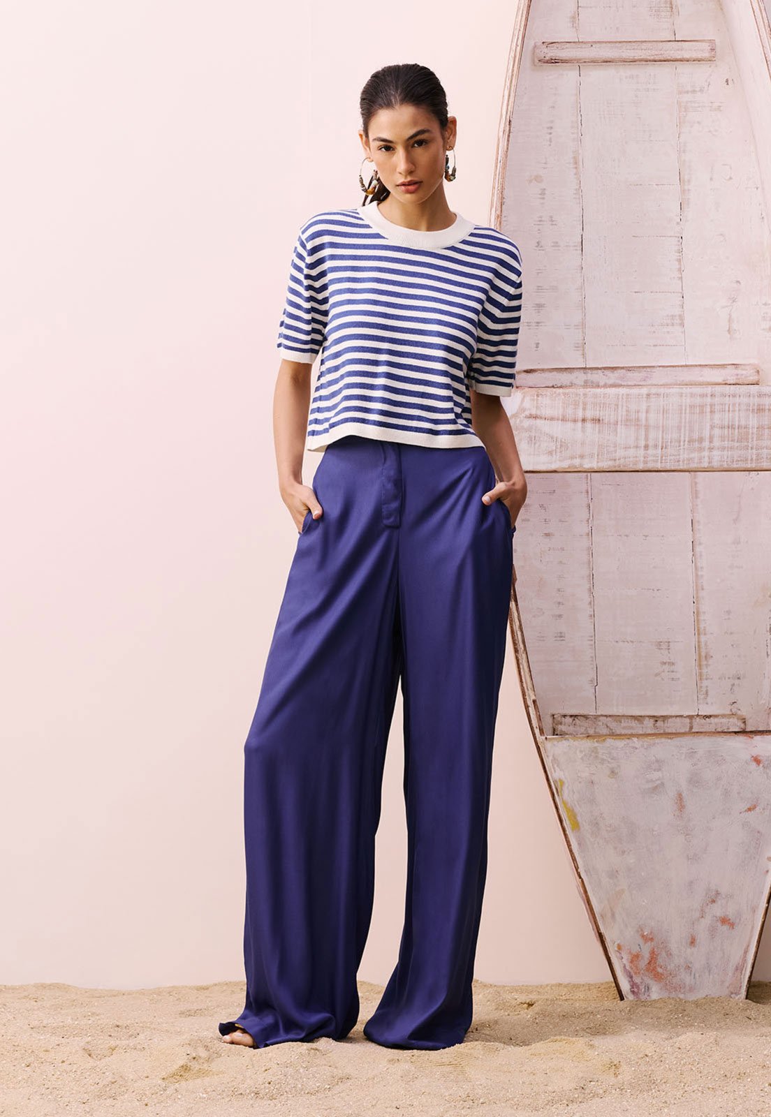 Calça CaCay Pantalona Lisa Azul