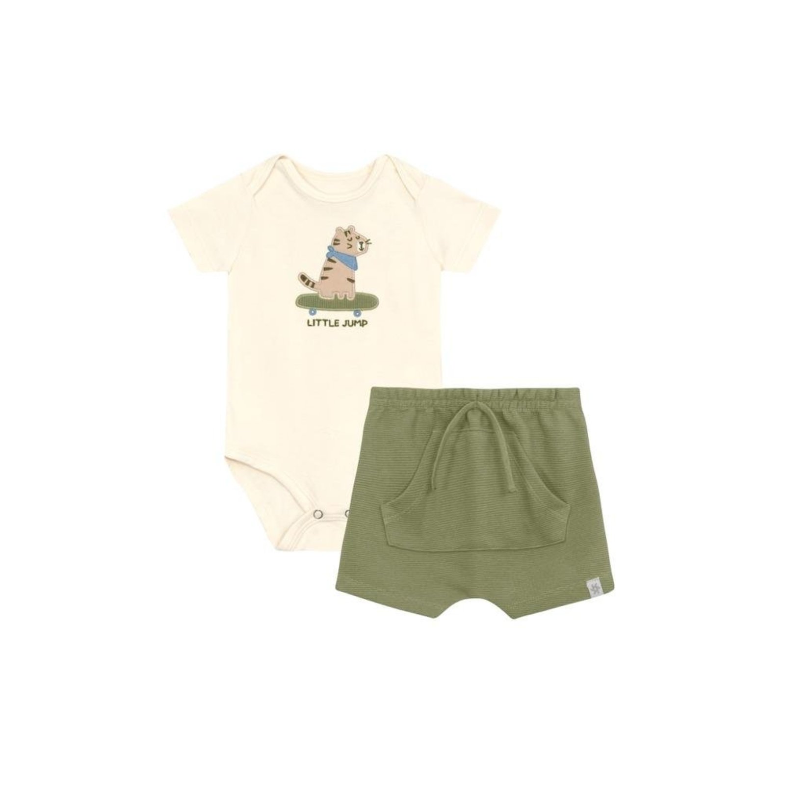 Infantil - Conjunto Algodão Body Shorts Brandili Off White Verde G Verde