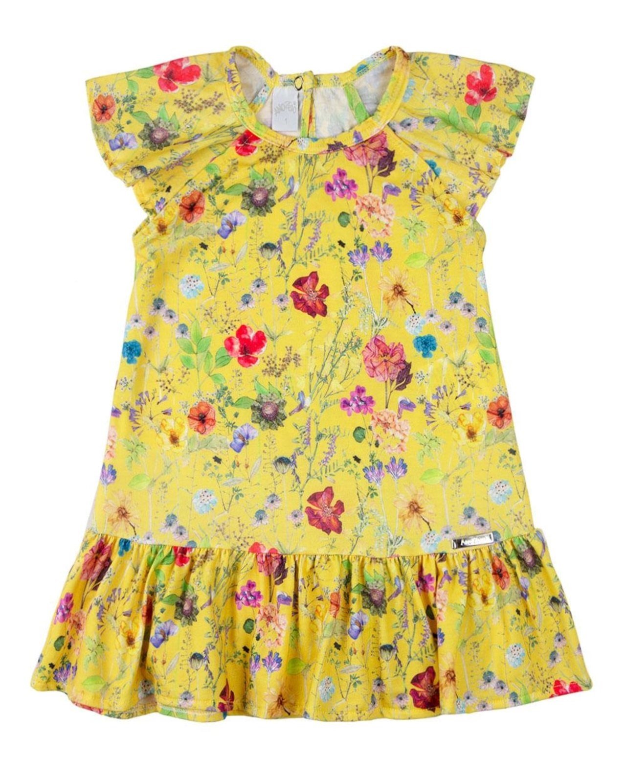 Infantil – Vestido Roupa Menina Feminina Manga Cavada Malha Microfibra Estampada Floral Amarelo 10 meses 1 Ano 2 3 4 Anos