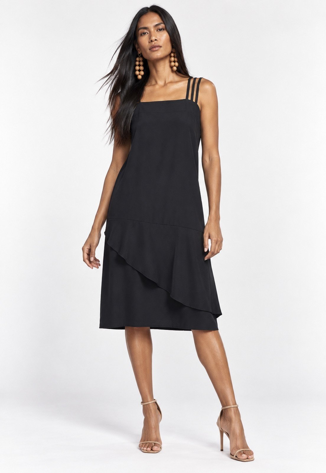 Vestido Amazonia Vital Curto Viscose Regata Alça Tripla Preto