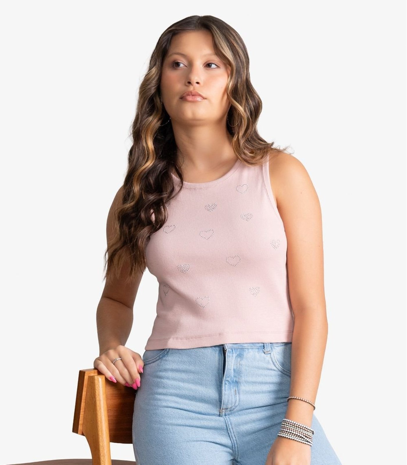 Infantil - Regata Feminina Ribana Com Strass Minty Rosa