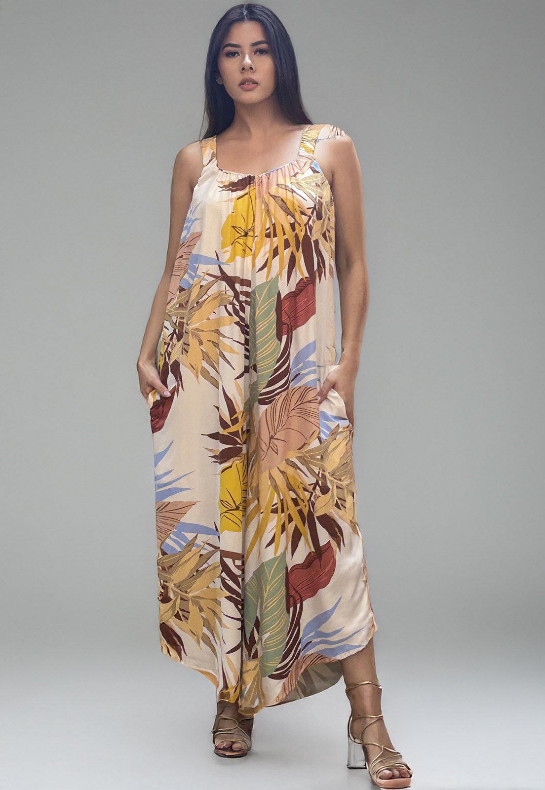 Macacão Amazonia Vital Saruel Viscose Alça com Elástico Estampa Aurora Suave