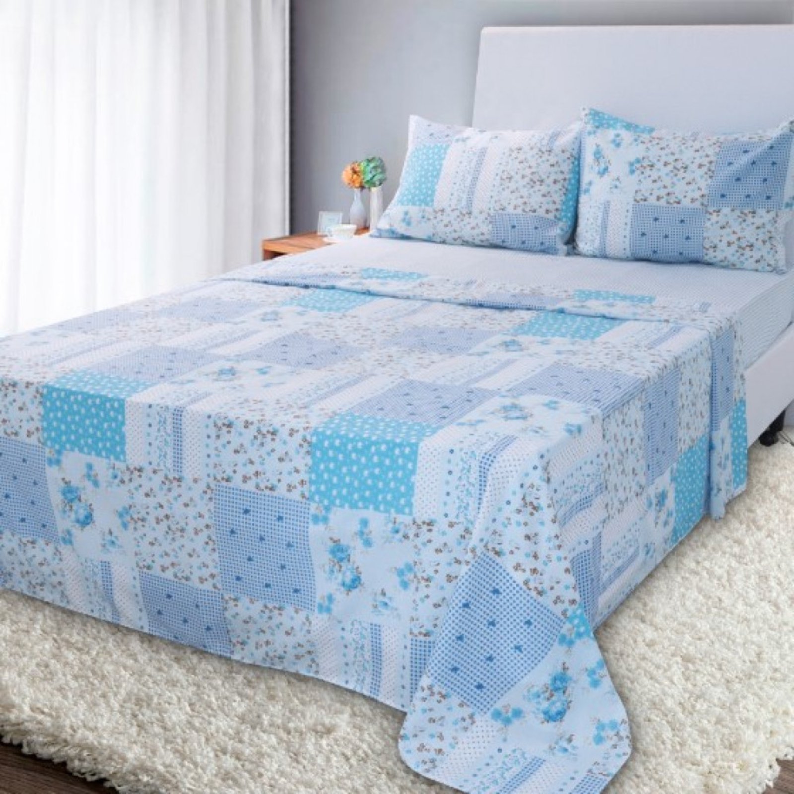 Jogo de Cama Lençol 4 Peças Queen Com Elástico Estampado 158x198x30cm BF Colchões